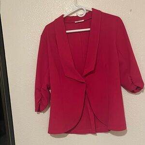 Red Blazer with Ruched Sleeves